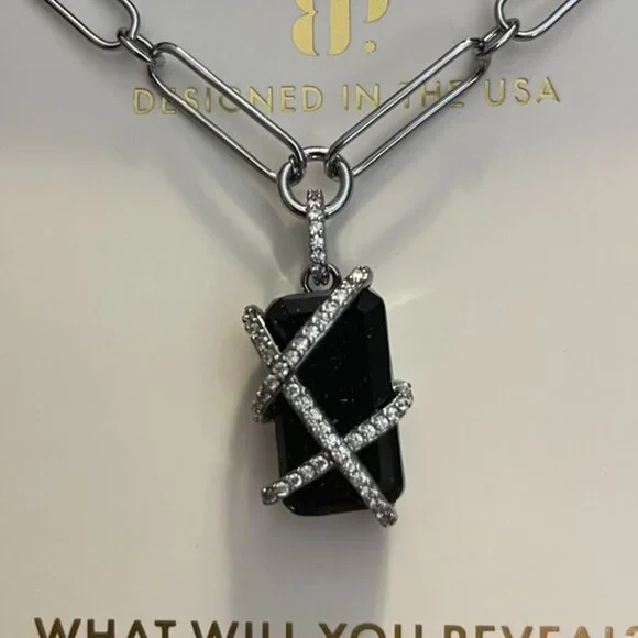 BP Be Untamed Black Onyx Paperclip Chain Necklace - Picture 1 of 3